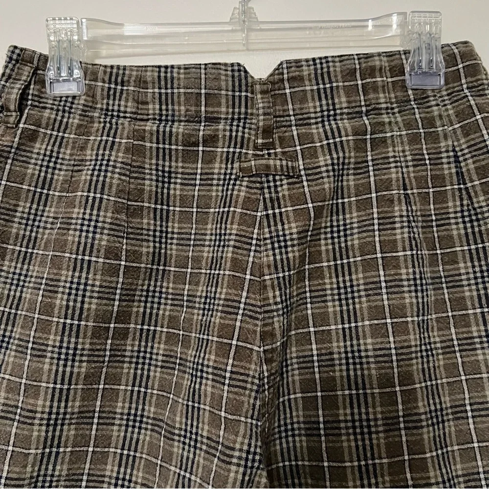 Kikomo Style Plaid Linen Blend High Rise‎ Shorts 12 Cottagecore eclectic grandpa
